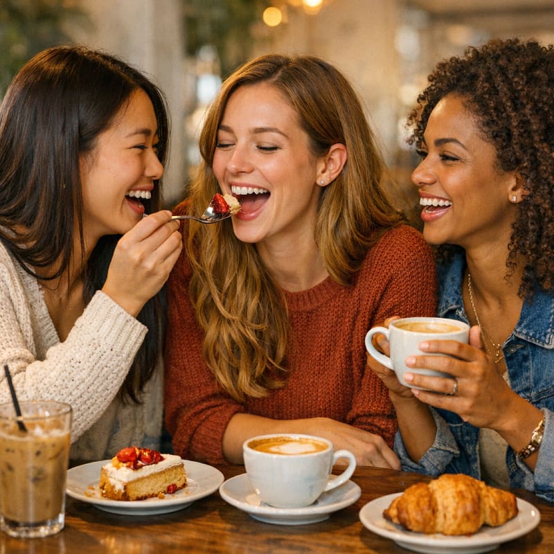 Friends enjoying coffee and pastries together
